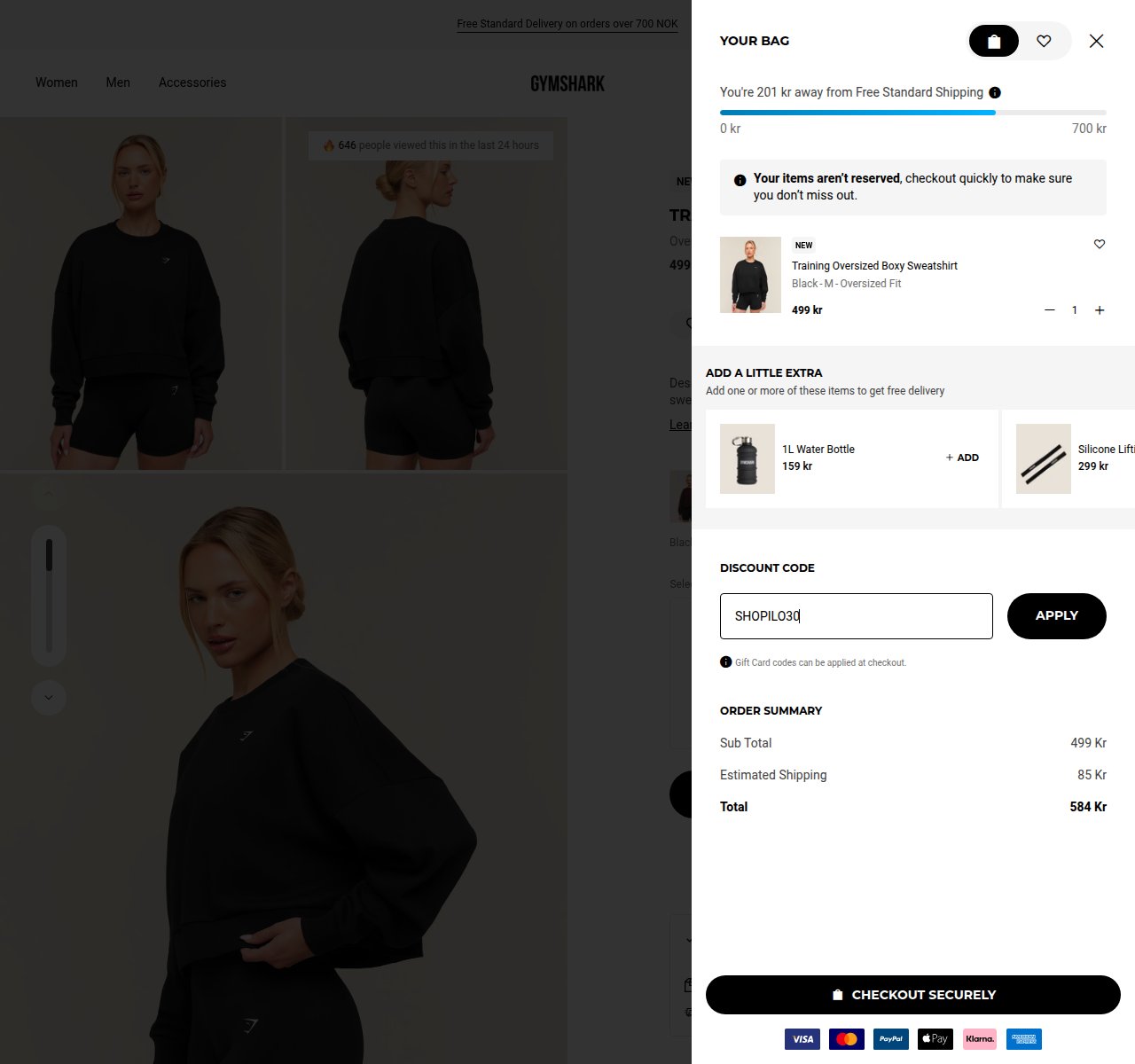 Where to enter the discount code on the Gymshark website