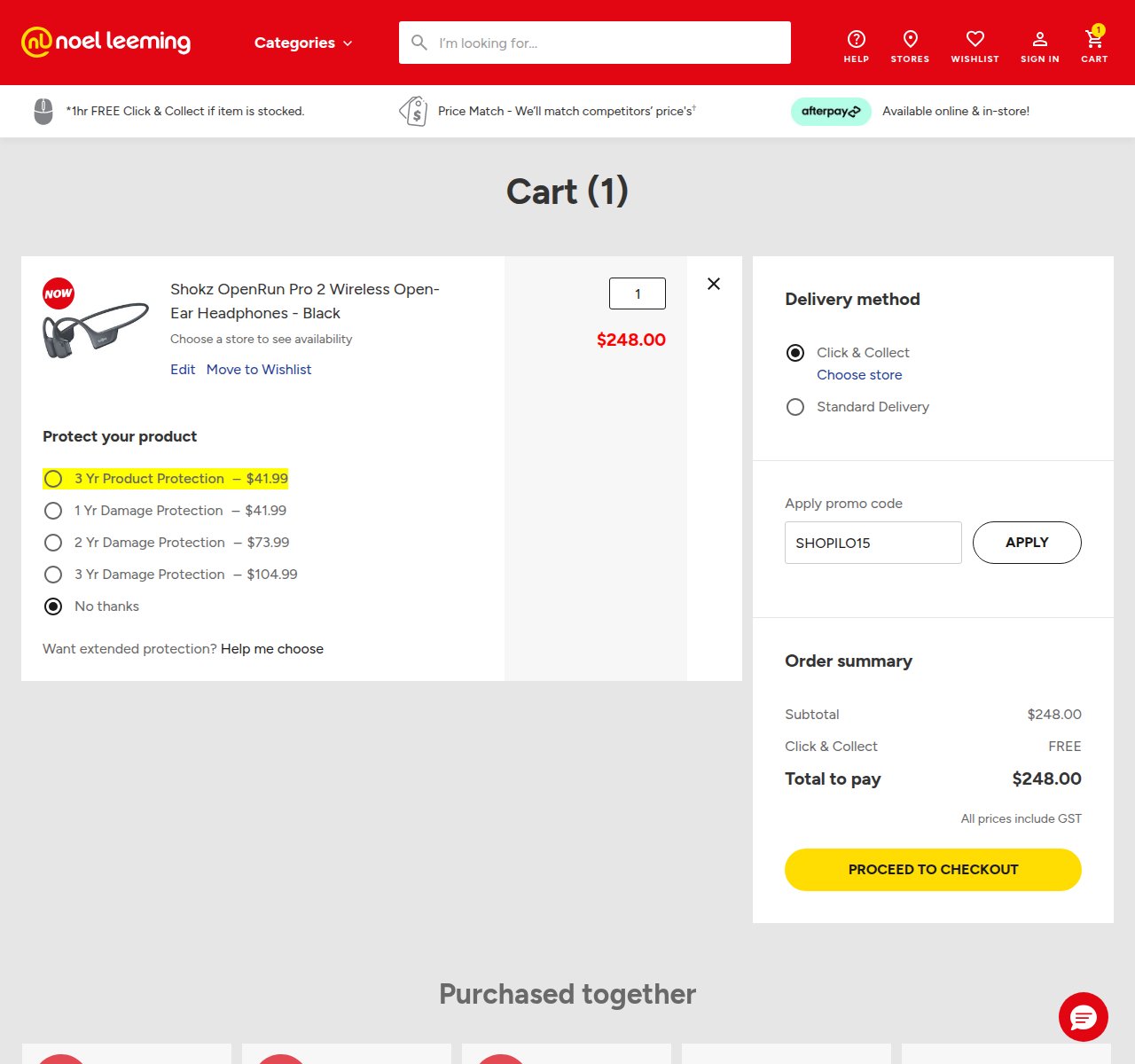 Where to enter the discount code on the Noel Leeming website