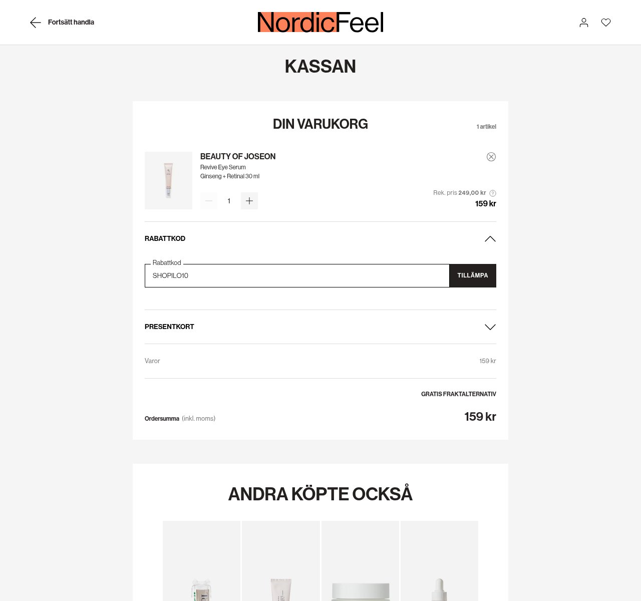 Var du anger rabattkoden på NordicFeels webbplats
