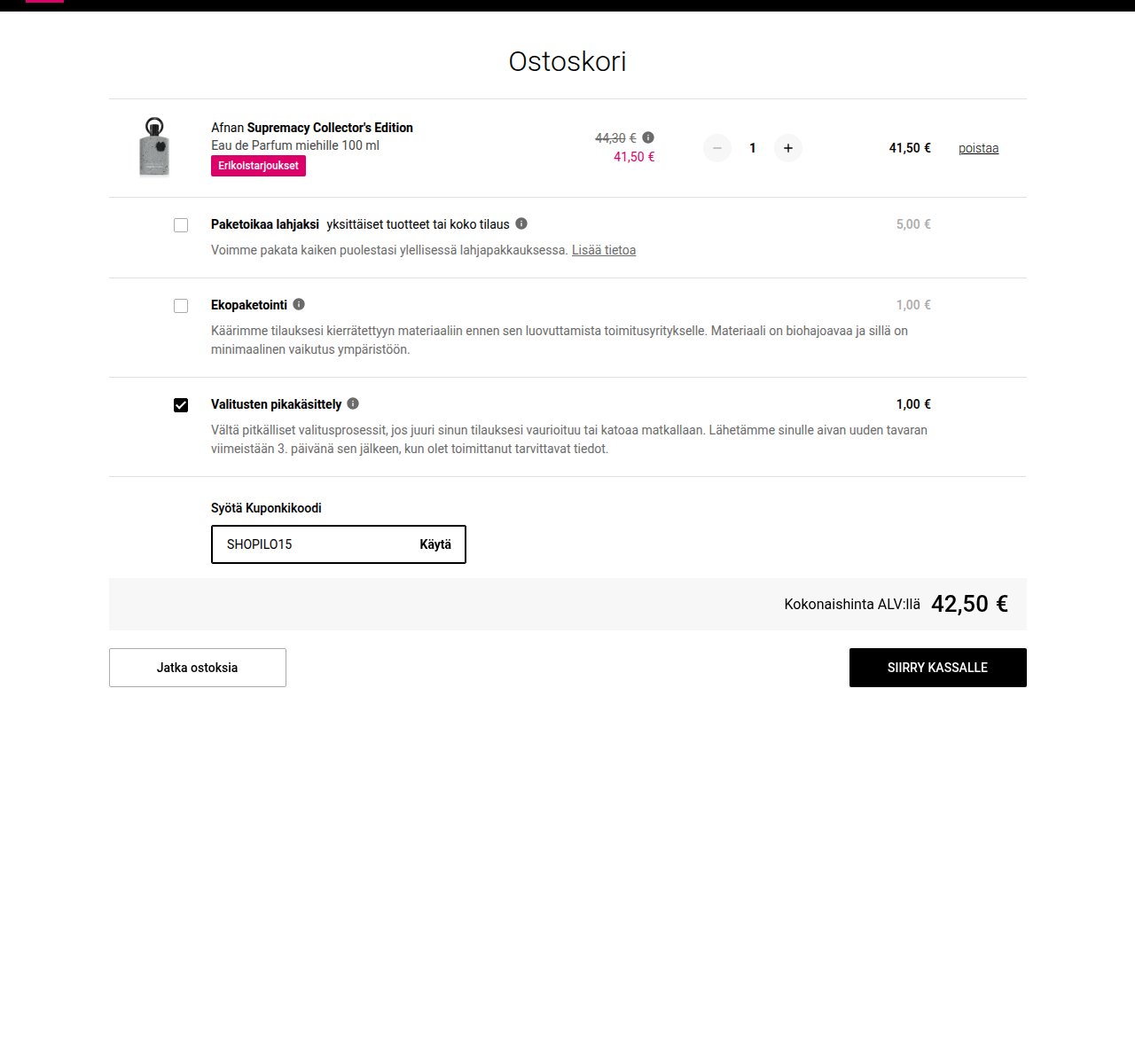 Mihin alennuskoodi syötetään Notino-sivustolla