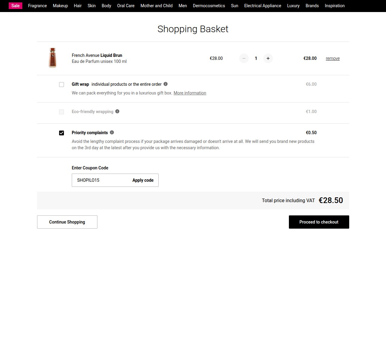 Where to enter the discount code on the Notino website