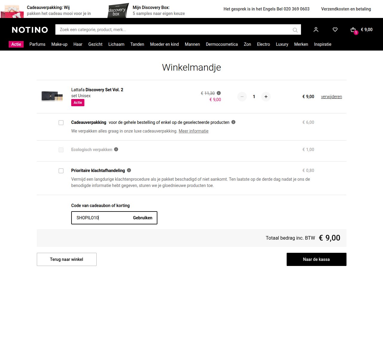 Waar je de kortingscode invoert op de Notino-website