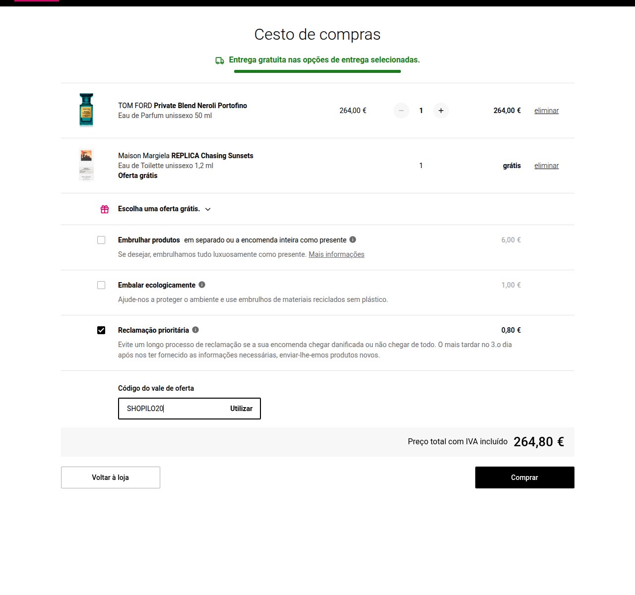 Onde inserir o código de desconto no site da Notino