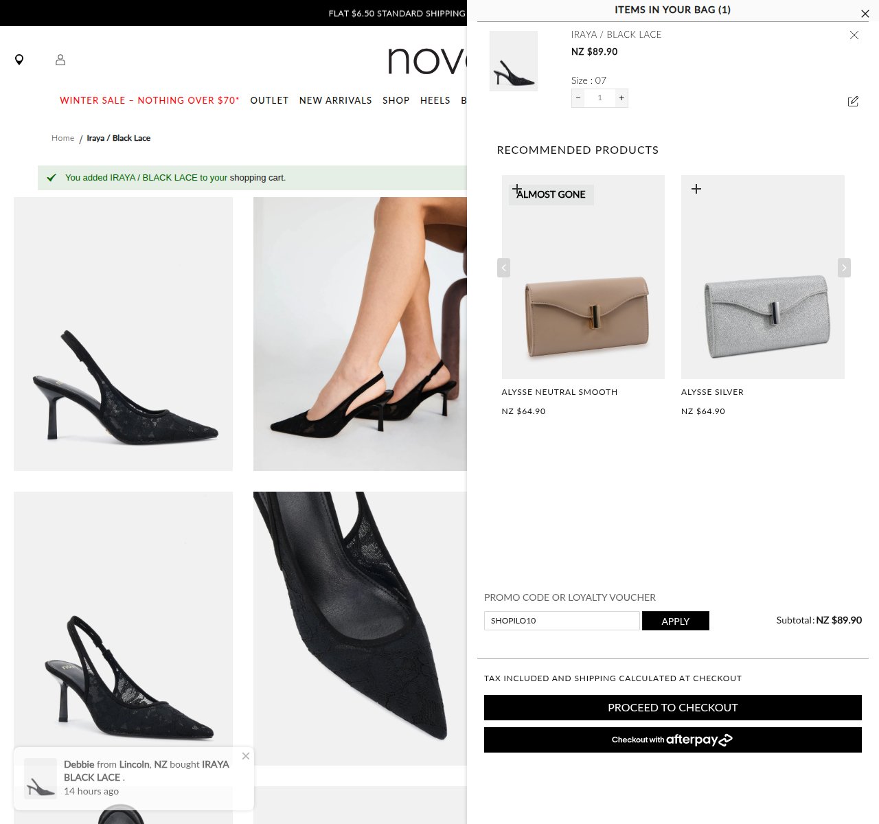 Where to enter the discount code on the Novo Shoes website