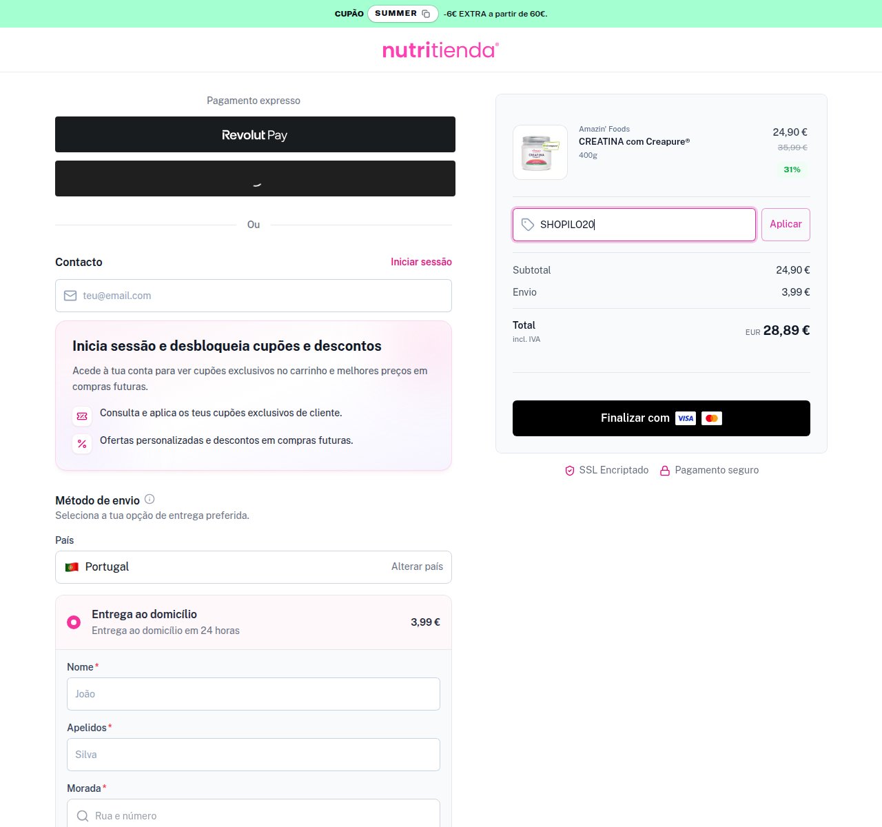Onde inserir o código de desconto no site da Nutritienda