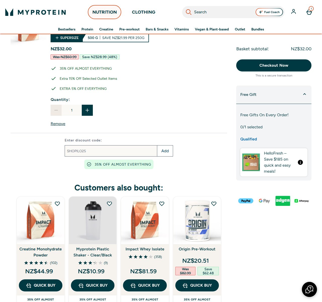 Where to enter the discount code on the Myprotein website