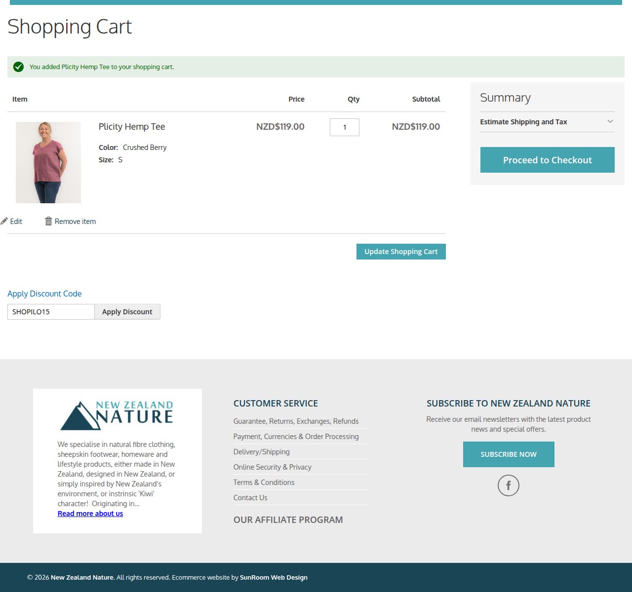 Where to enter the discount code on the NZ Nature website
