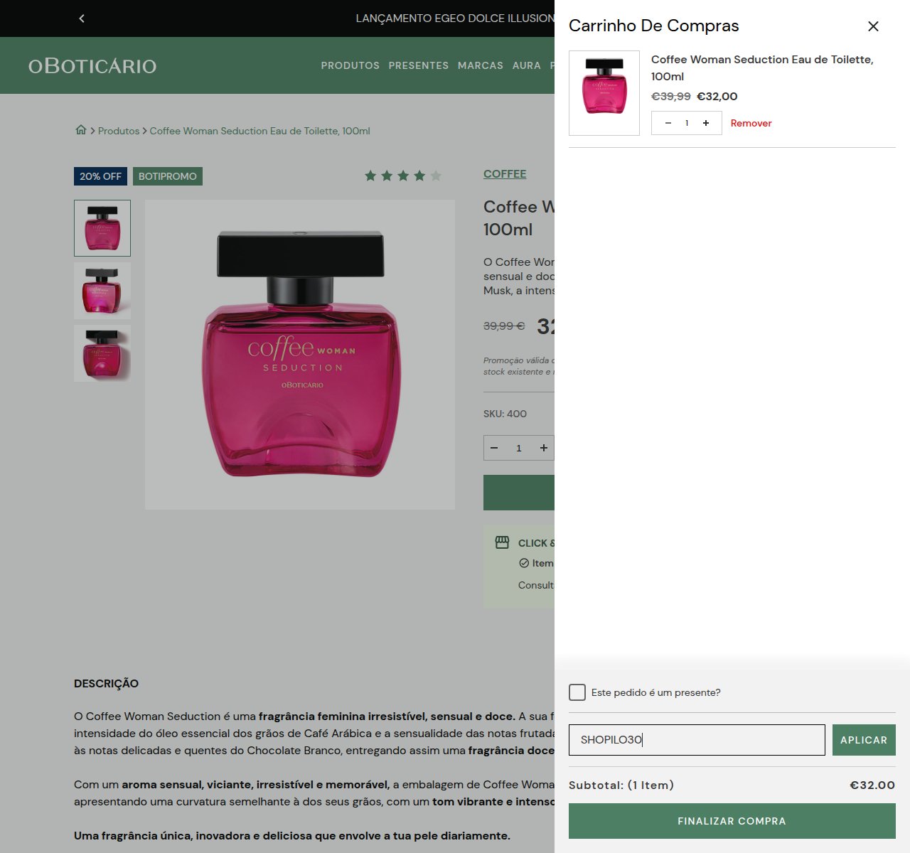 Onde inserir o código de desconto no site da O Boticário