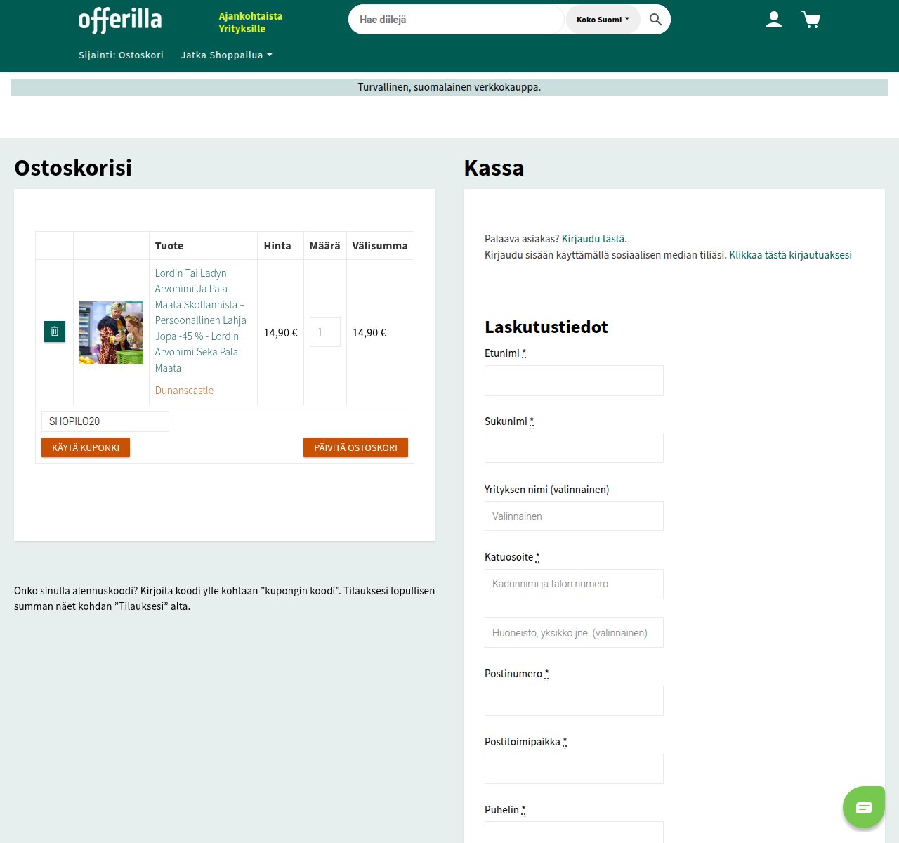 Mihin alennuskoodi syötetään Offerilla-sivustolla