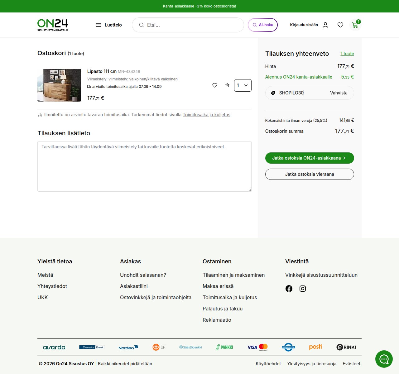 Mihin alennuskoodi syötetään ON24-sivustolla