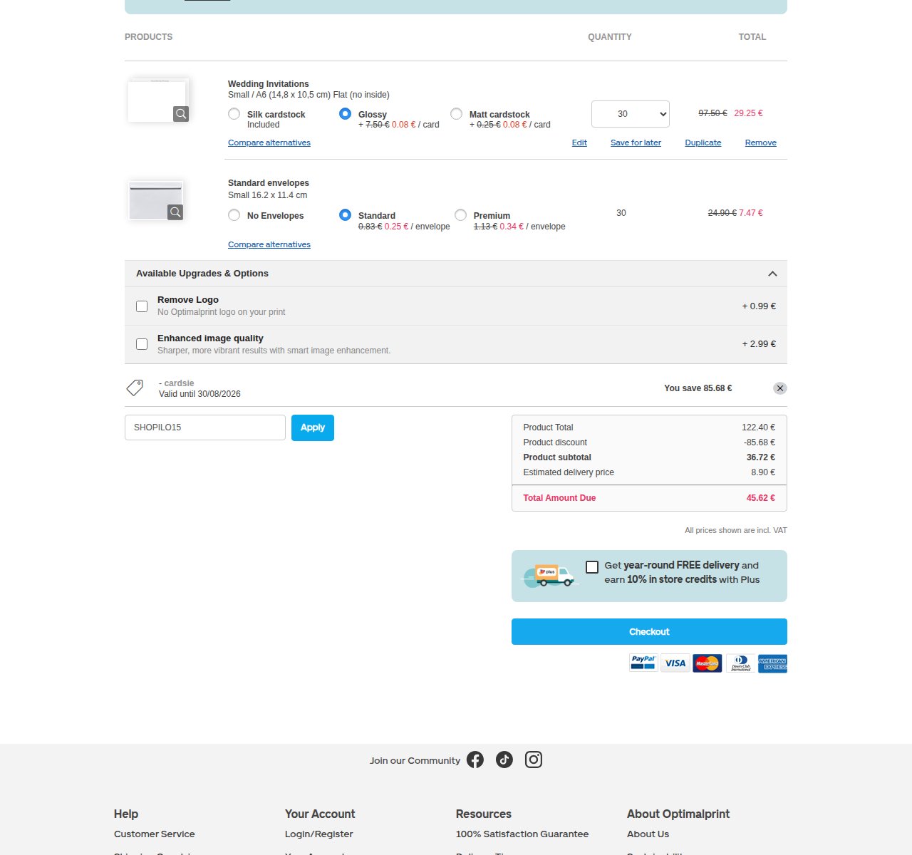 Where to enter the discount code on the Optimalprint website