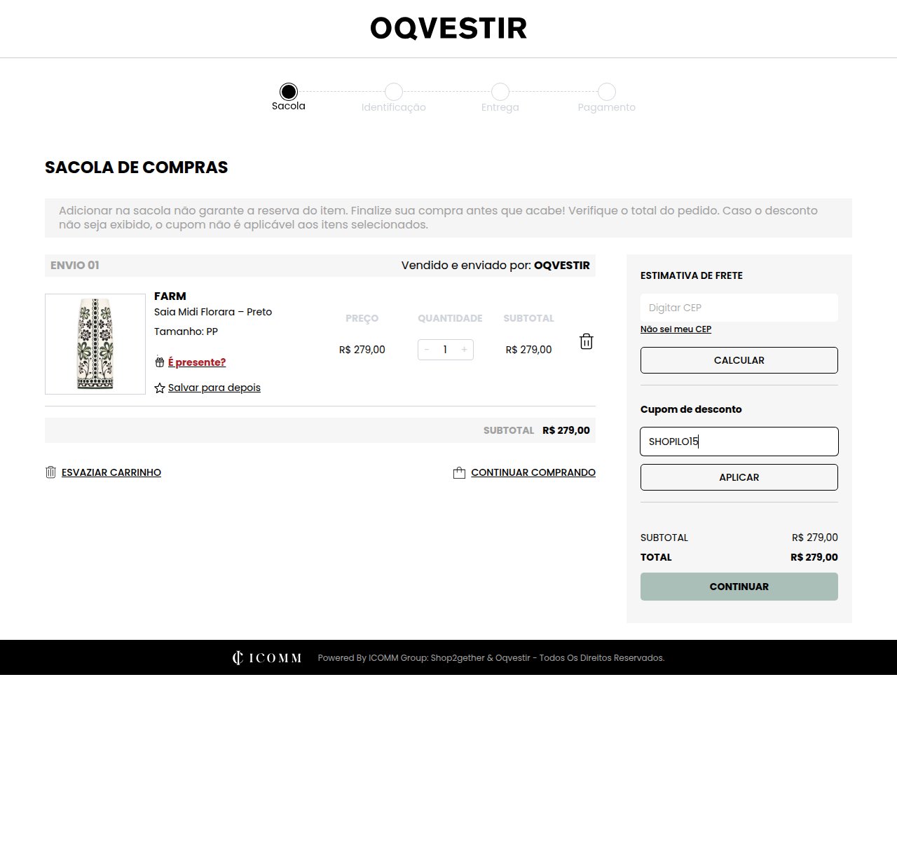 Onde inserir o código de desconto no site da Oqvestir
