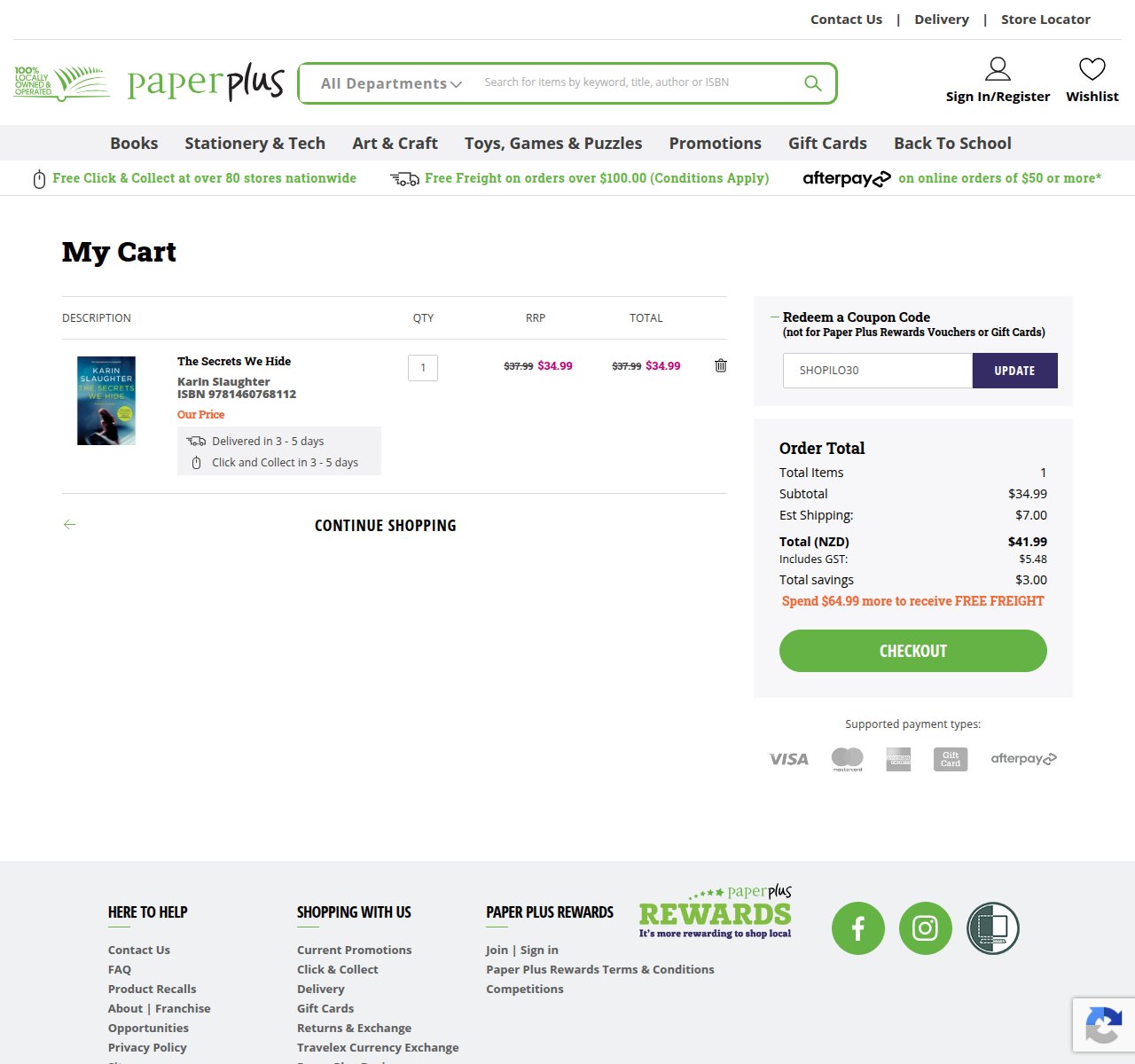 Where to enter the discount code on the Paper Plus website