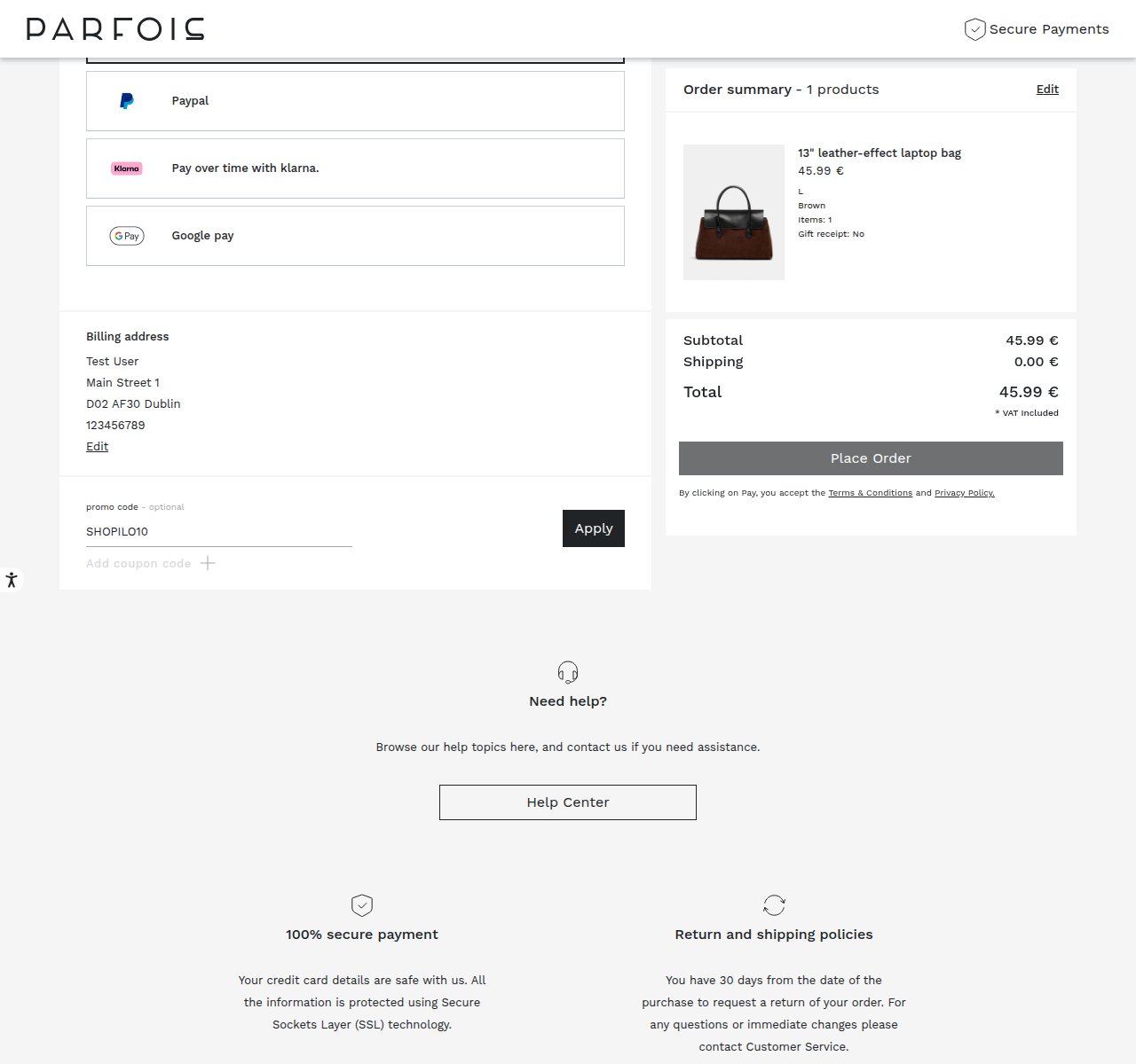 Where to enter the discount code on the Parfois website