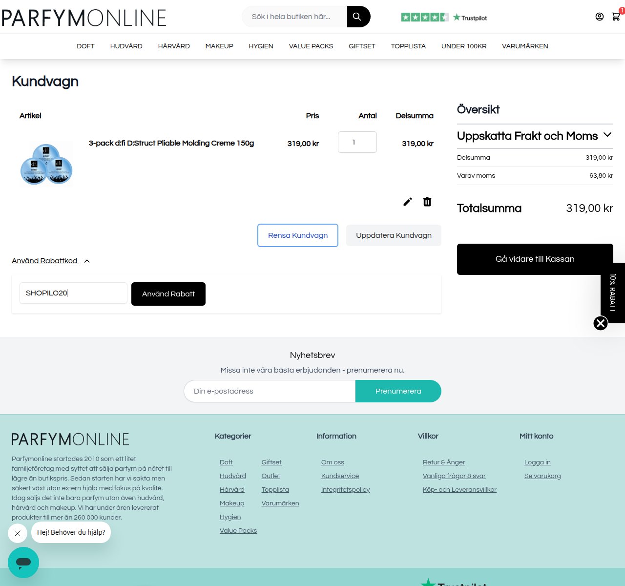 Var du anger rabattkoden på Parfymonlines webbplats