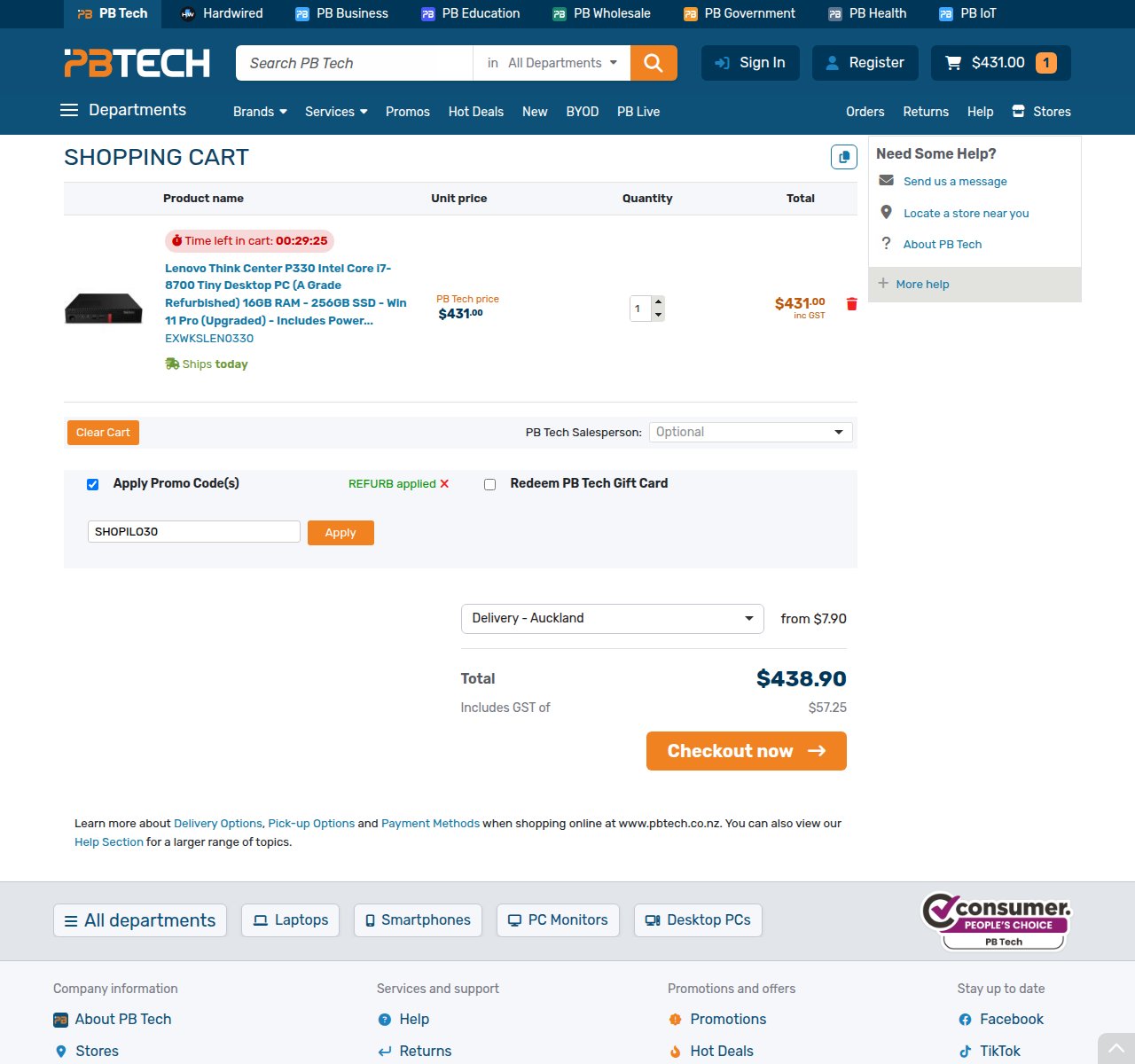 Where to enter the discount code on the PB Tech website