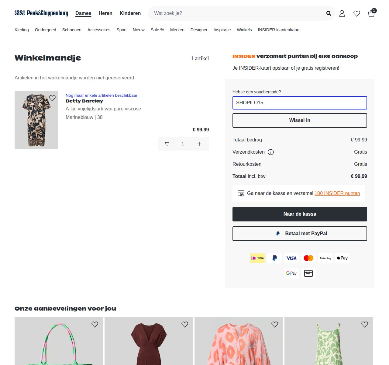 Waar je de kortingscode invoert op de Peek & Cloppenburg-website