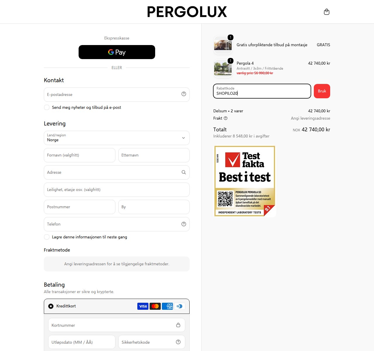 Where to enter the discount code on the Pergolux website
