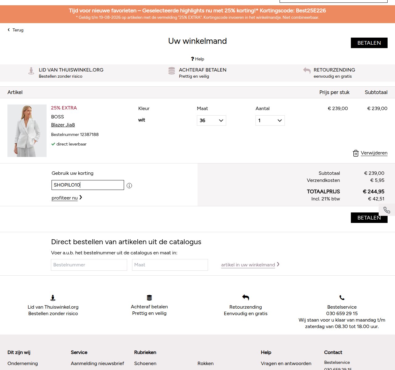 Waar je de kortingscode invoert op de Peter Hahn-website