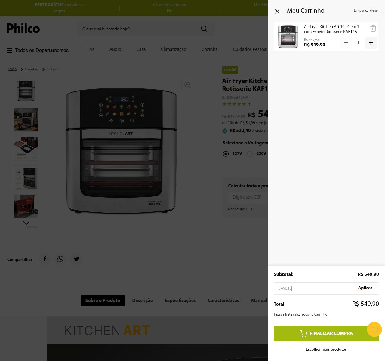 Onde inserir o código de desconto no site da Philco