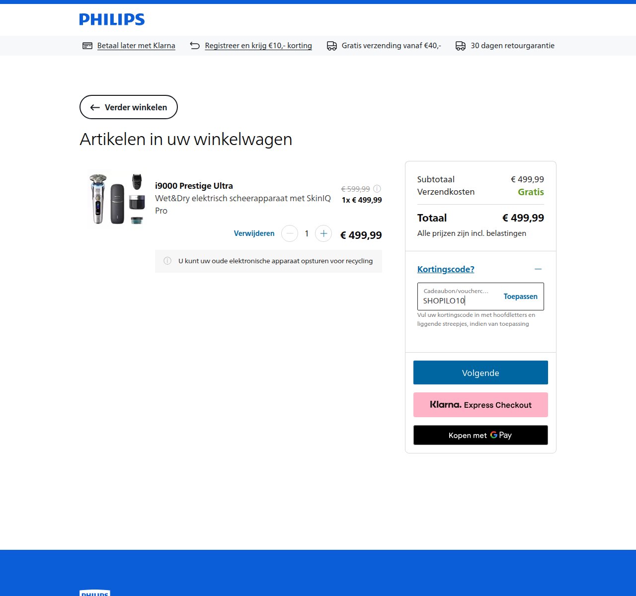 Waar je de kortingscode invoert op de Philips-website