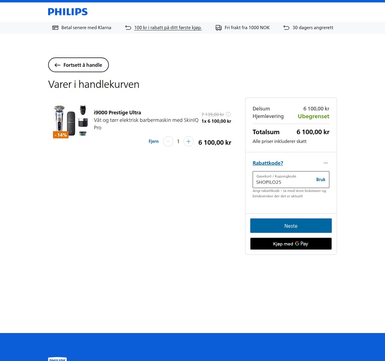 Where to enter the discount code on the Philips website