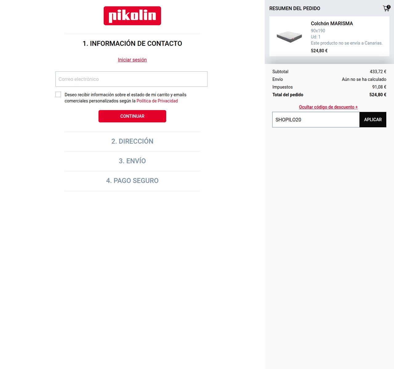 Onde inserir o código de desconto no site da Pikolin