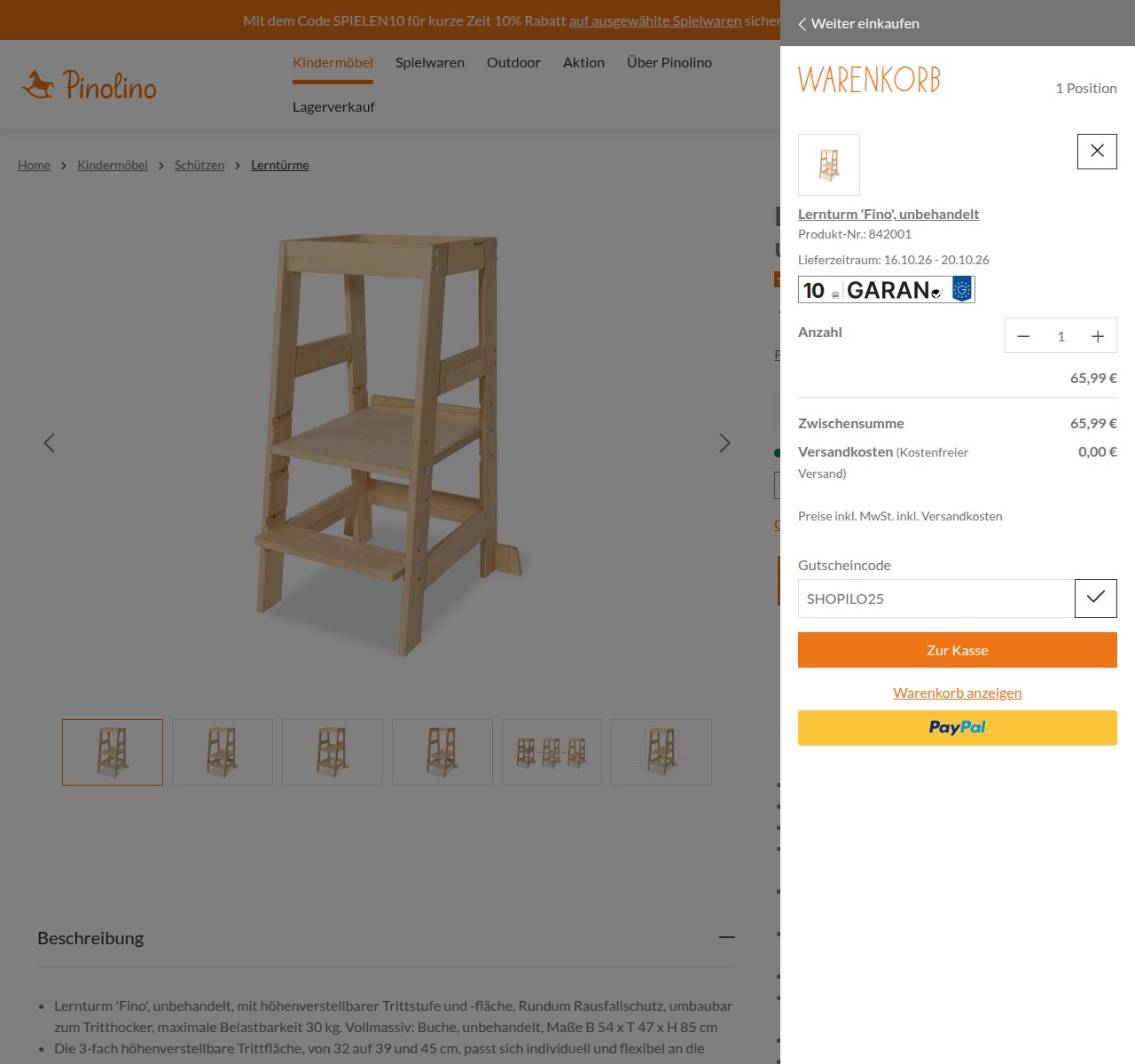 Wo man den Rabattcode auf der Pinolino-Website eingibt
