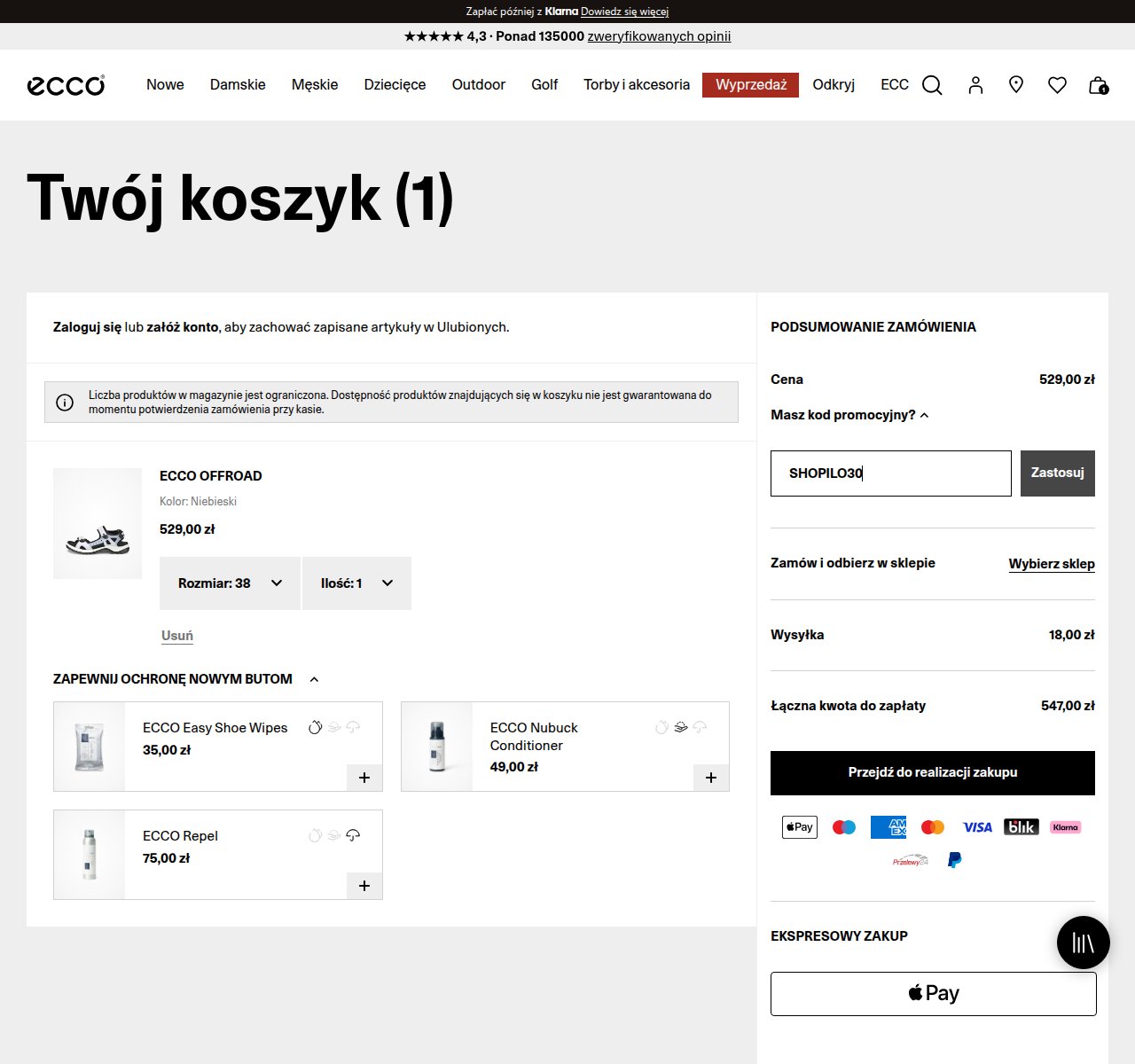 Gdzie wpisać kod rabatowy na stronie ECCO