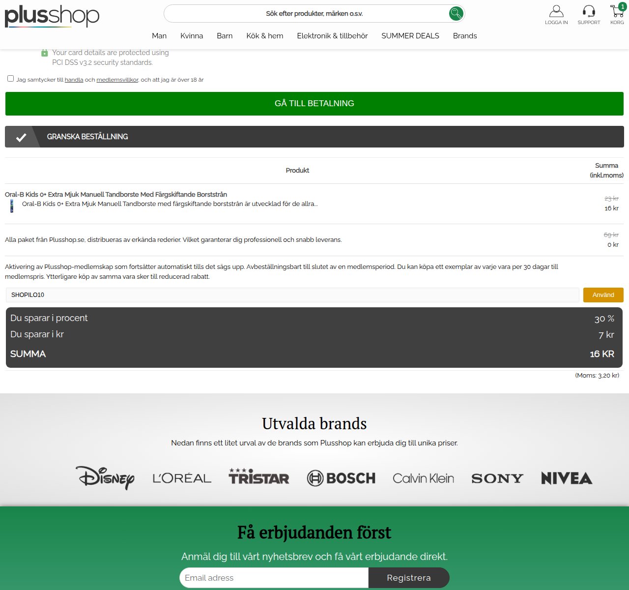 Var du anger rabattkoden på Plusshops webbplats