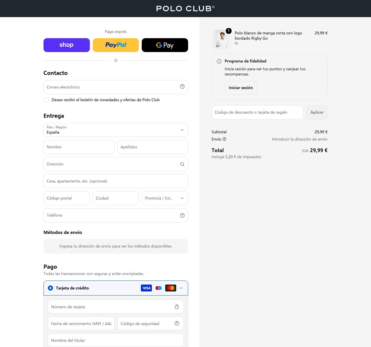 Onde inserir o código de desconto no site da Polo Club