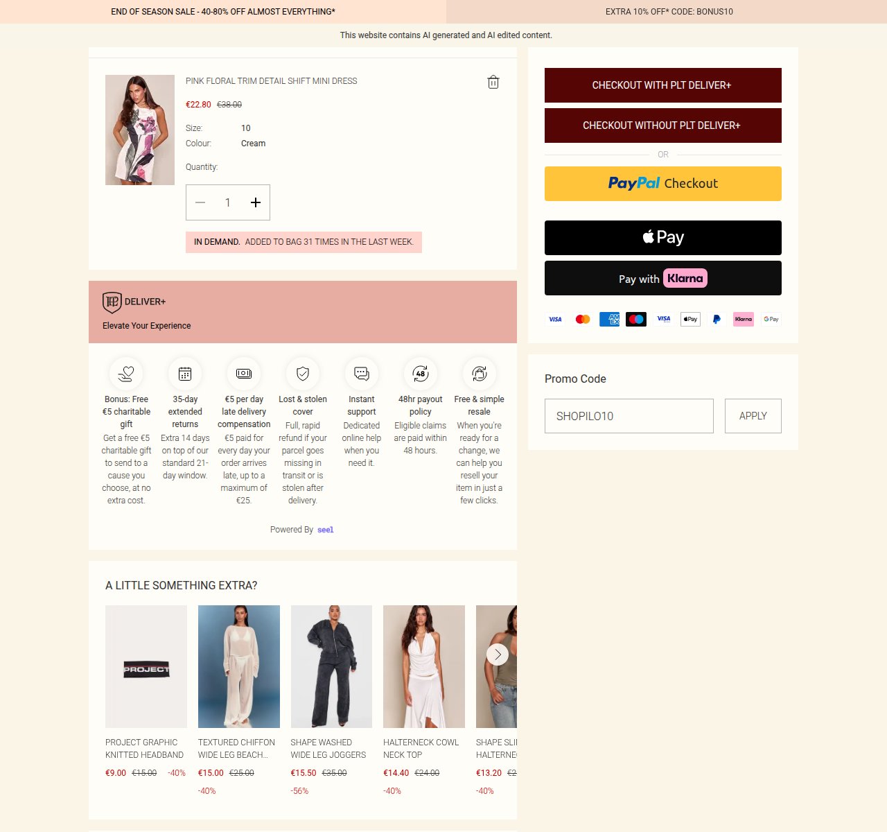 Where to enter the discount code on the PrettyLittleThing website