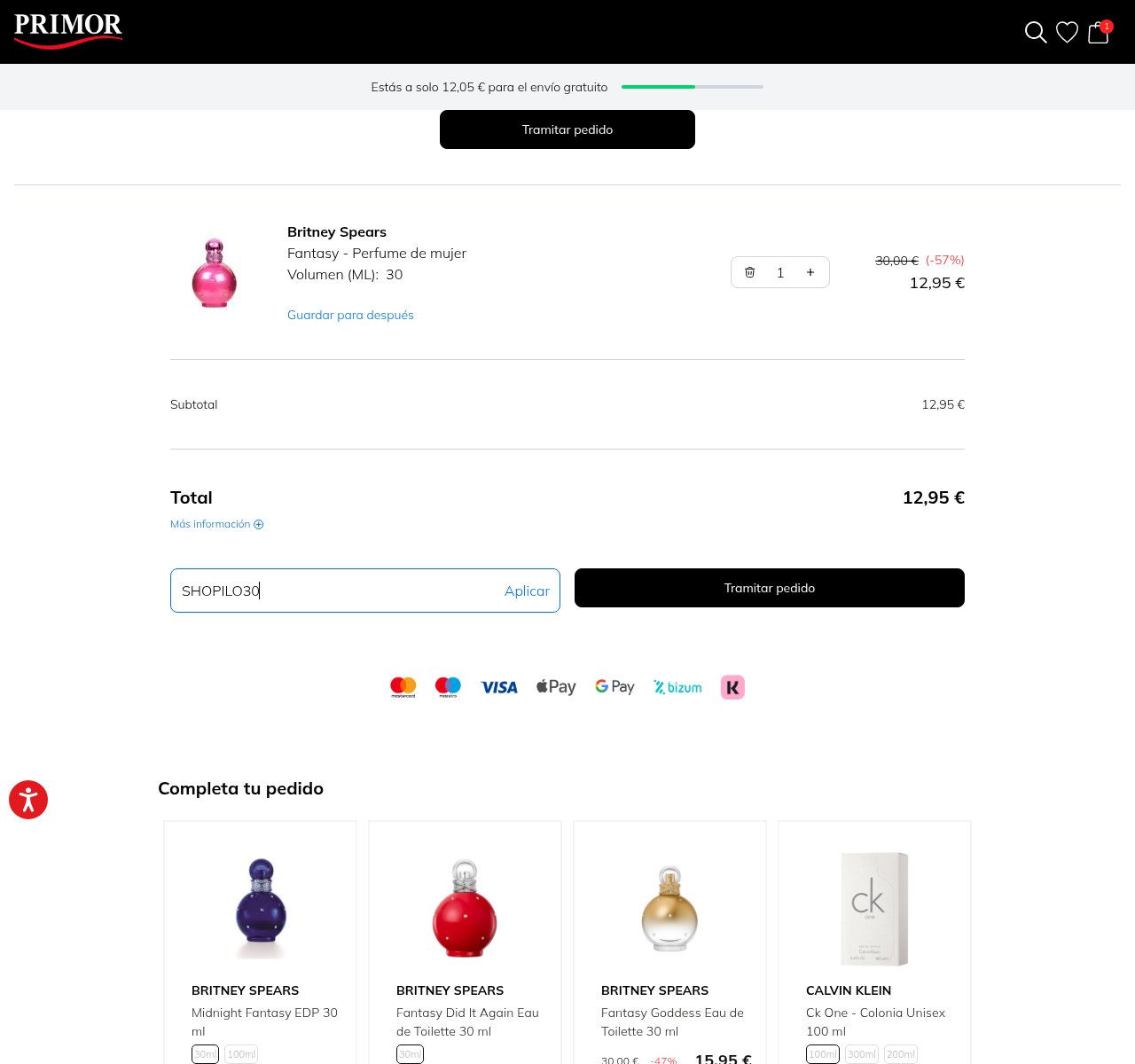 Onde inserir o código de desconto no site da Primor