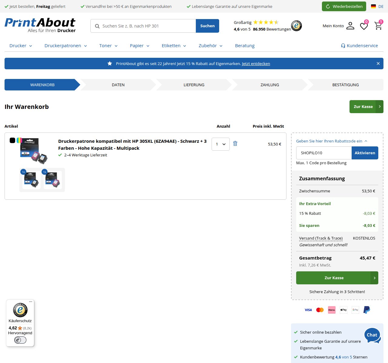 Wo man den Rabattcode auf der PrintAbout-Website eingibt