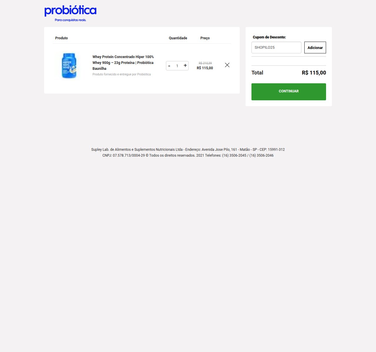 Onde inserir o código de desconto no site da Probiótica