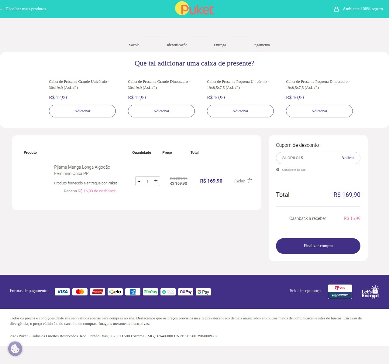 Onde inserir o código de desconto no site da Puket