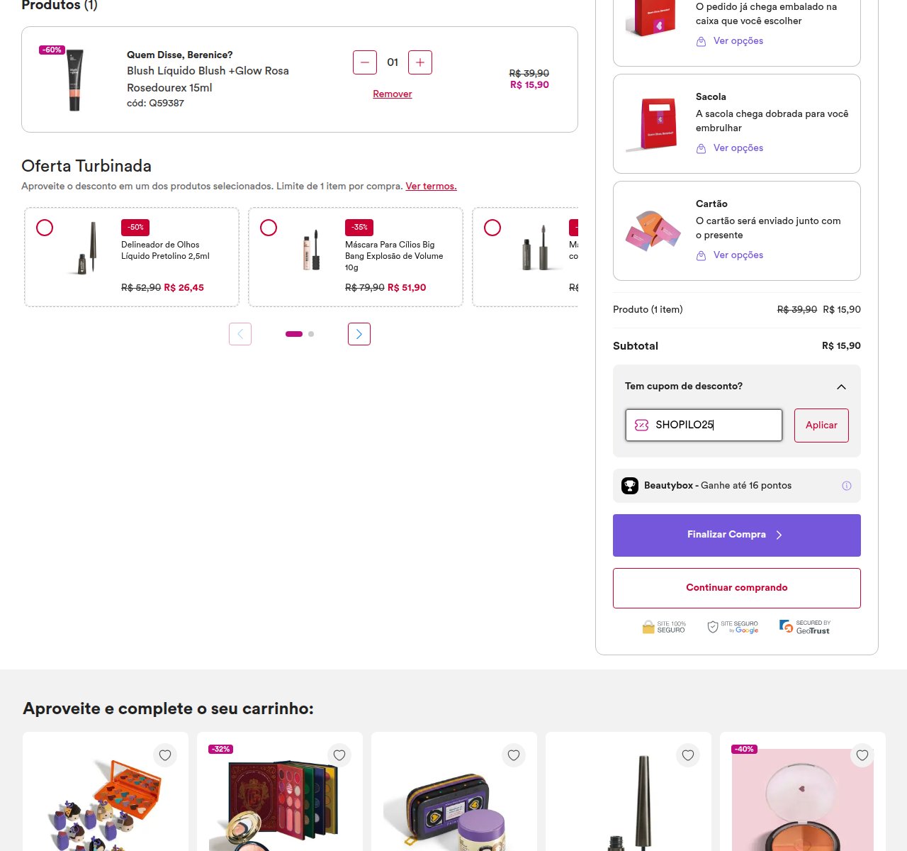 Onde inserir o código de desconto no site da Quem disse, Berenice?