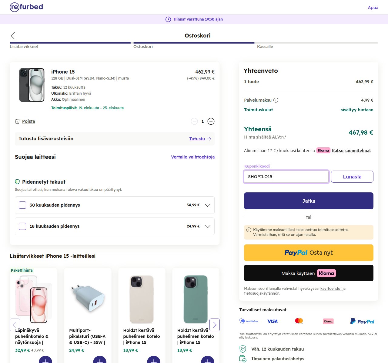 Mihin alennuskoodi syötetään Refurbed-sivustolla