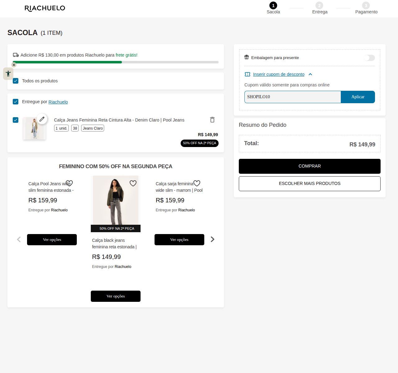 Onde inserir o código de desconto no site da Riachuelo