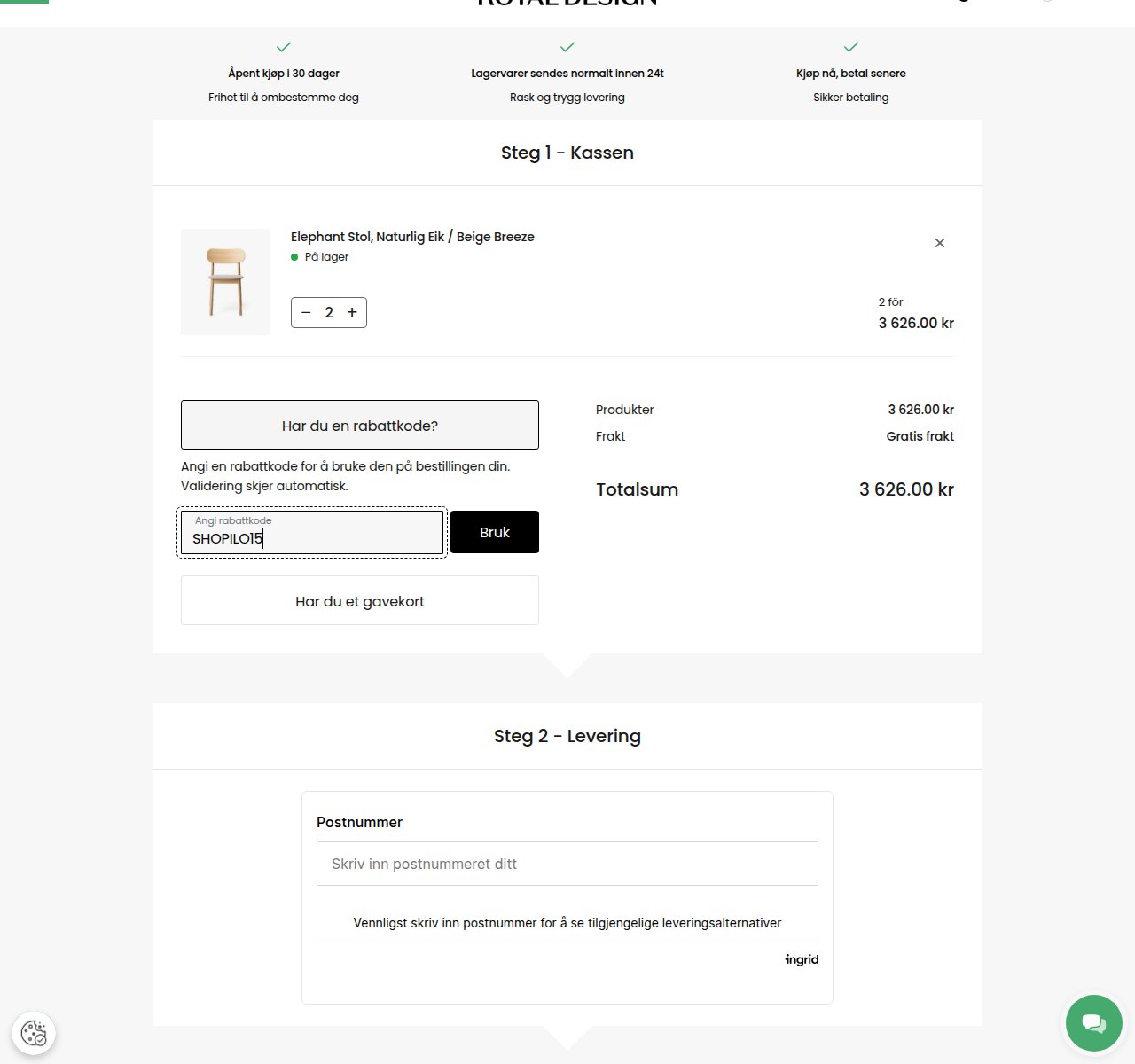 Where to enter the discount code on the RoyalDesign website