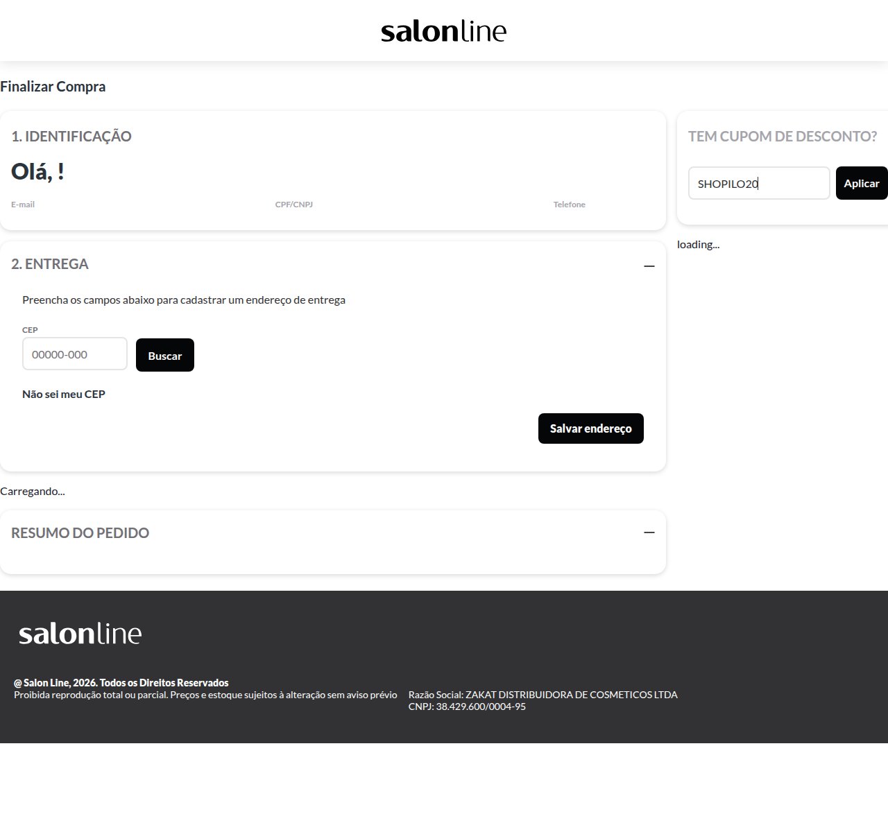 Onde inserir o código de desconto no site da Salon Line