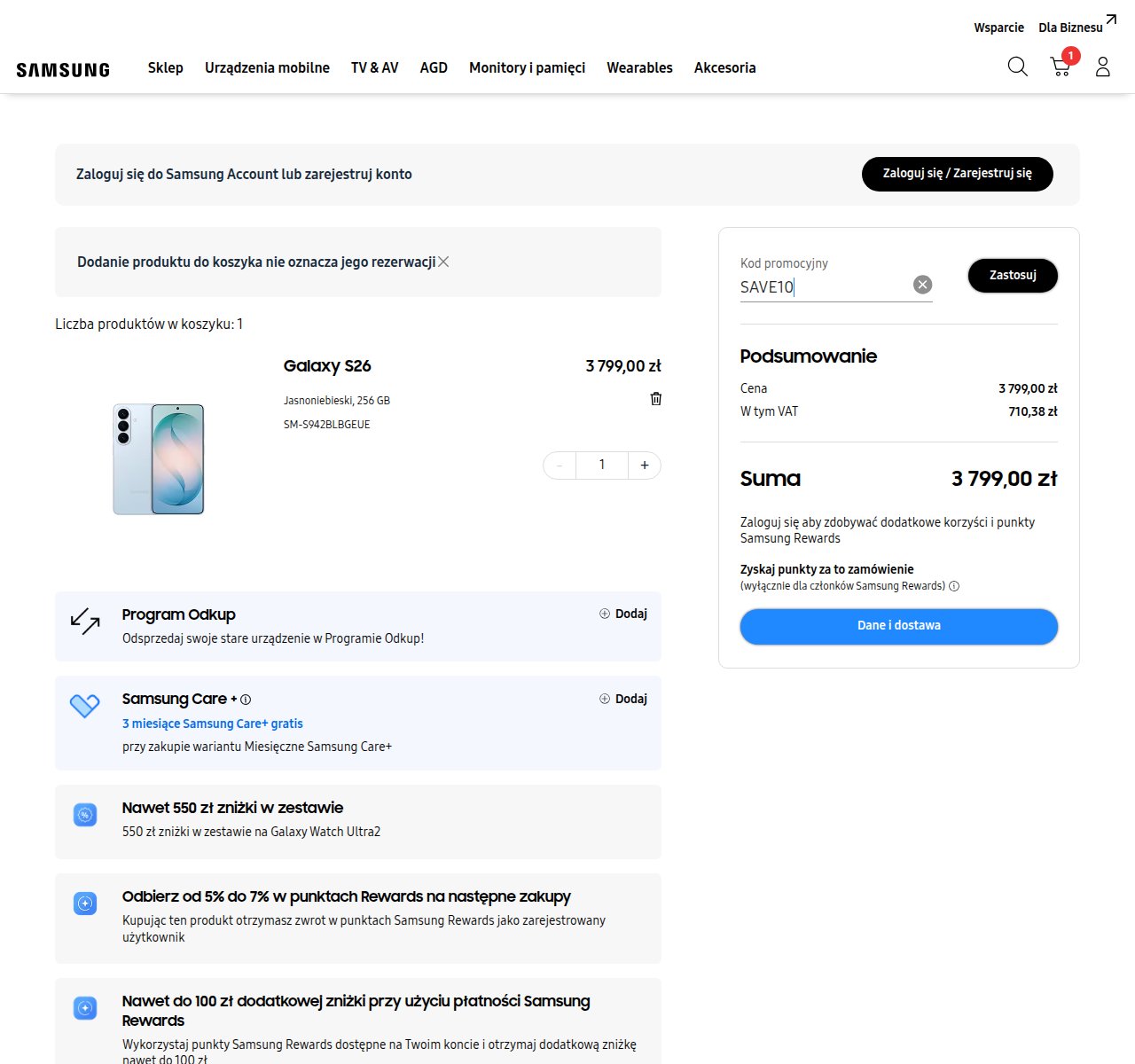 Gdzie wpisać kod rabatowy na stronie Samsung