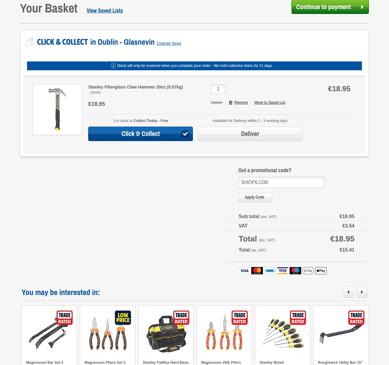 Where to enter the discount code on the Screwfix website