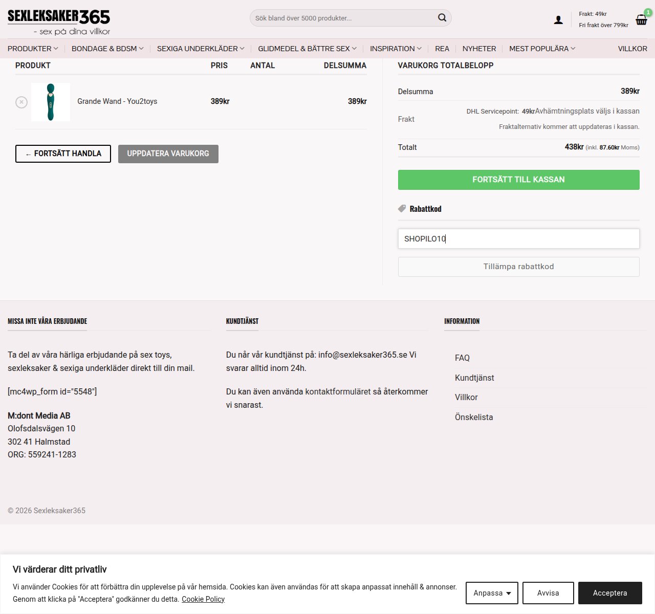 Var du anger rabattkoden på Sexleksaker365s webbplats