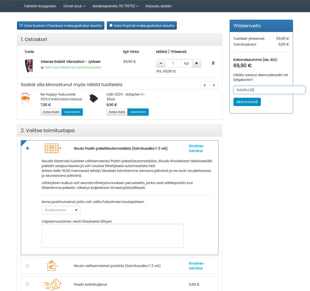 Mihin alennuskoodi syötetään Sexshop.fi-sivustolla