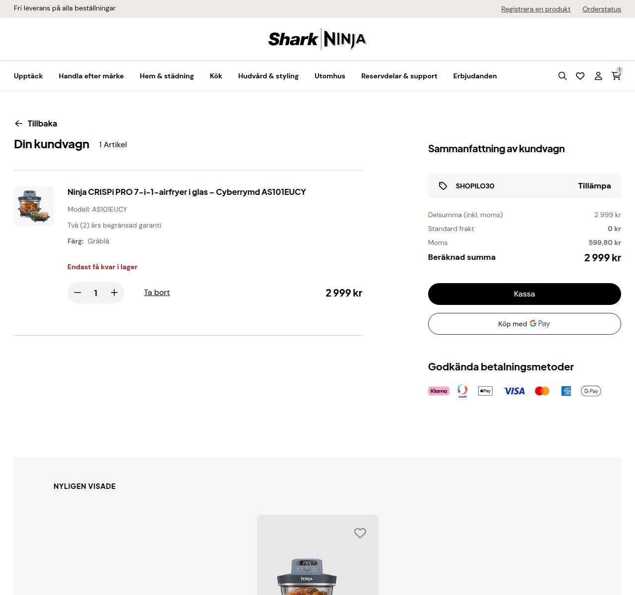 Var du anger rabattkoden på SharkNinjas webbplats
