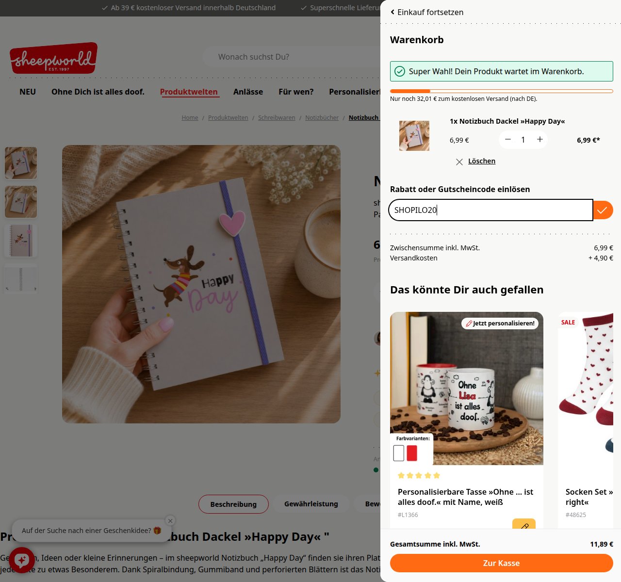 Wo man den Rabattcode auf der Sheepworld-Website eingibt