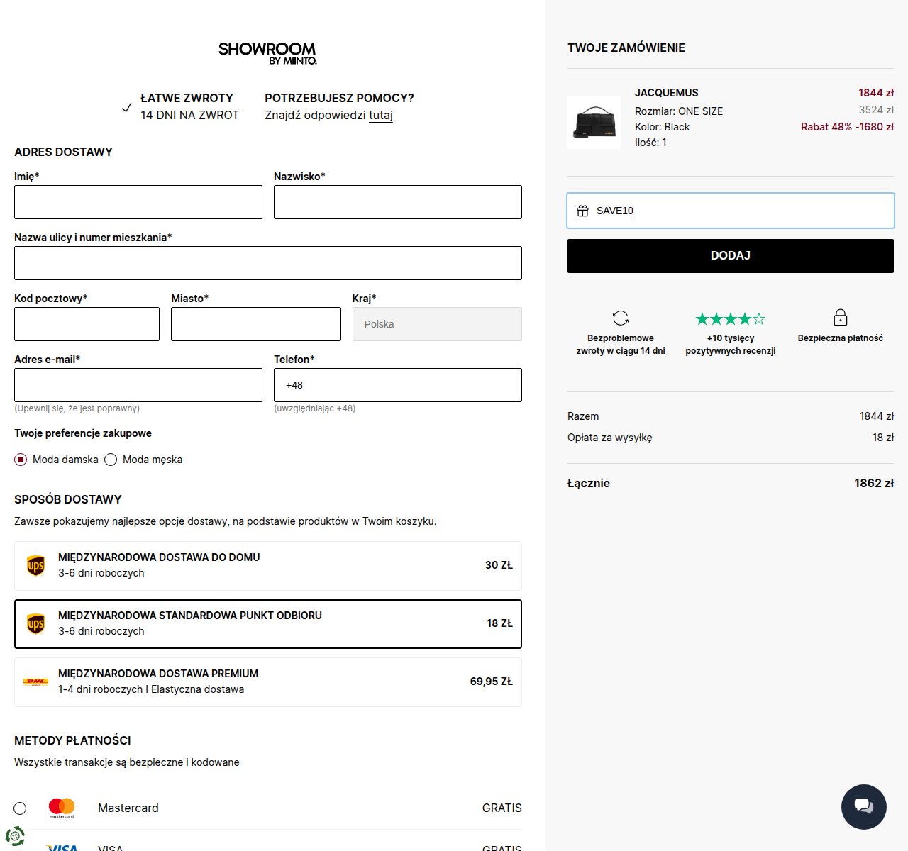 Gdzie wpisać kod rabatowy na stronie Showroom