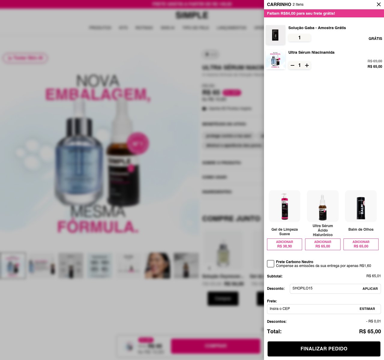 Onde inserir o código de desconto no site da Simple Organic