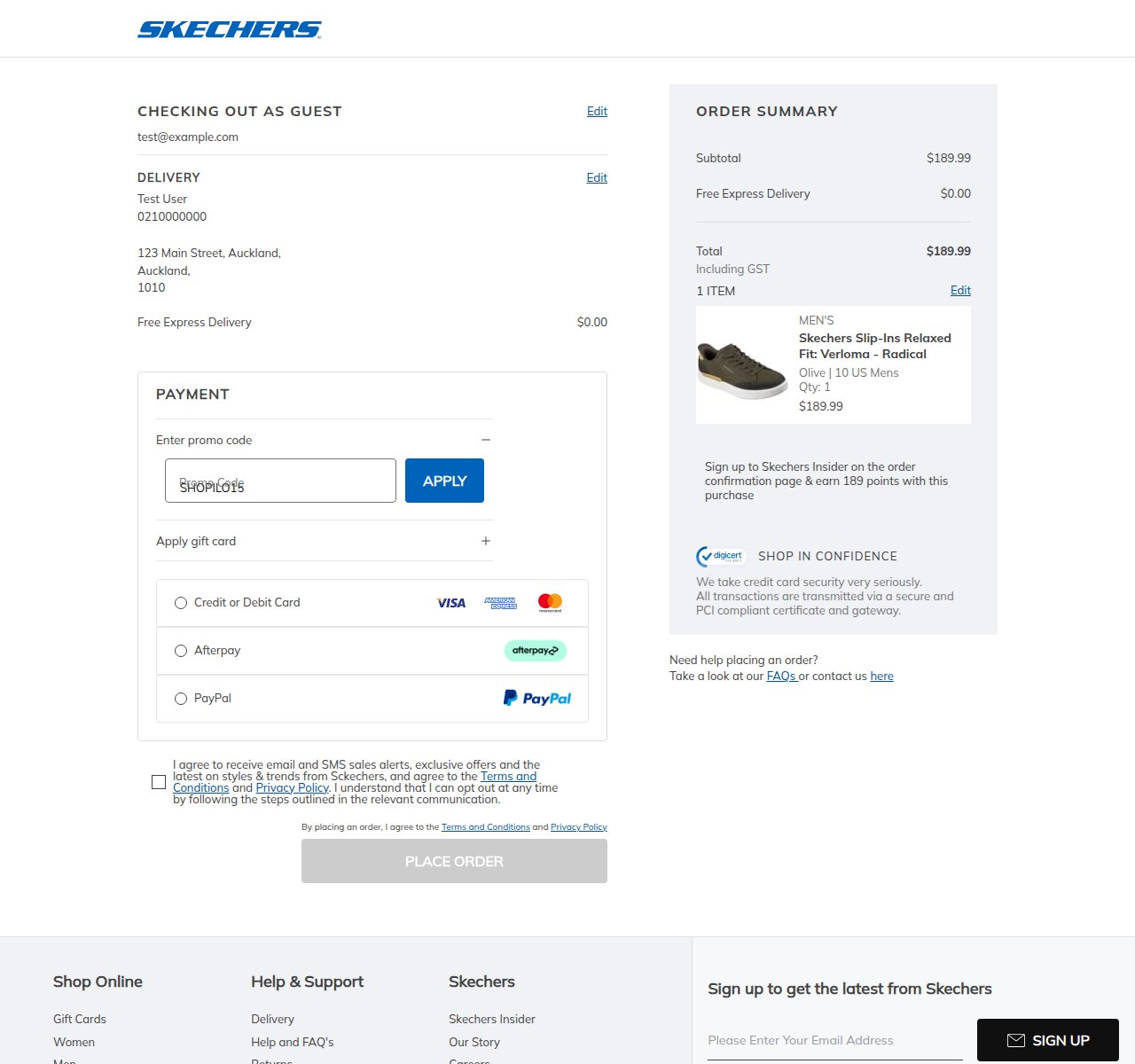 Where to enter the discount code on the Skechers website